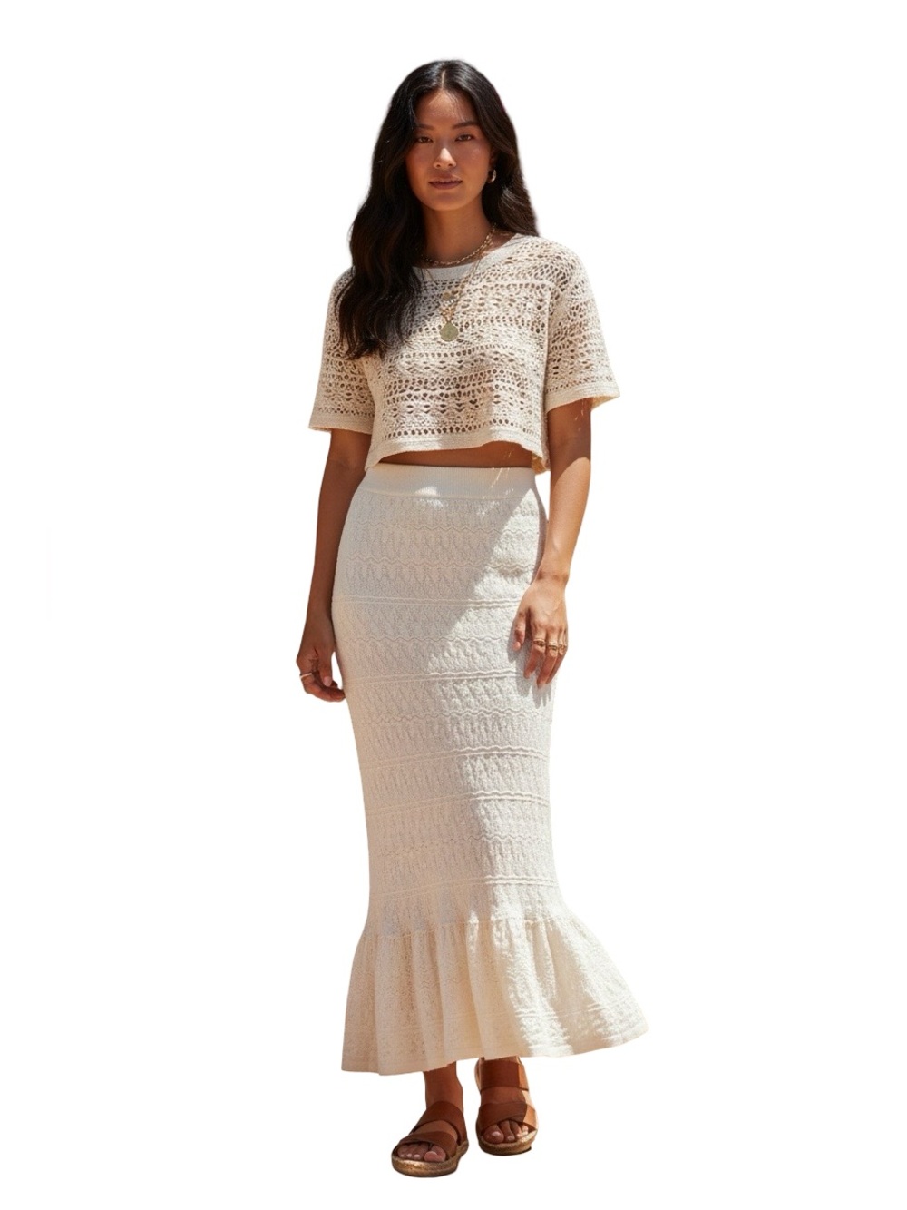 House of Harlow 1960 Ivory Textured Knit Mermaid Maxi Skirt NWT Size Small